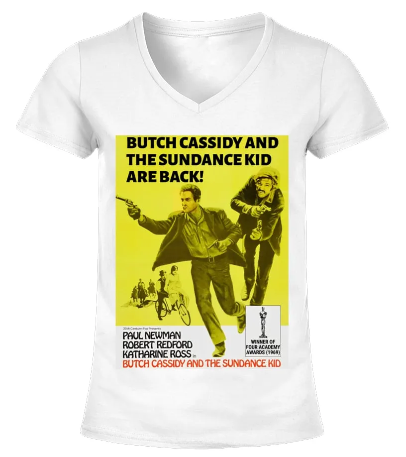 0027. Butch Cassidy and the Sundance Kid WT 011 Camiseta cuello pico Mujer
