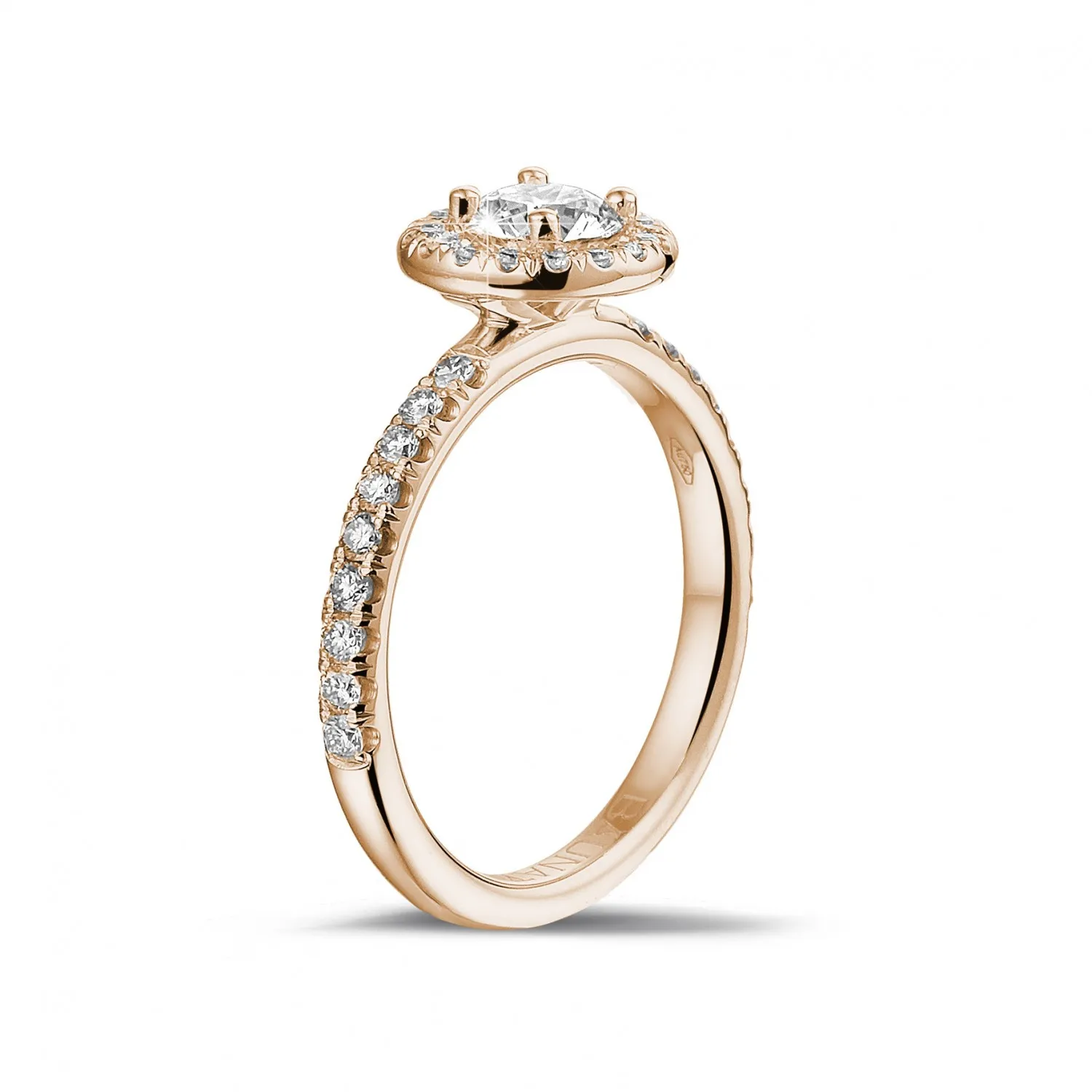 0.50 quilates Halo anillo solitario en oro rojo con diamantes redondos 
