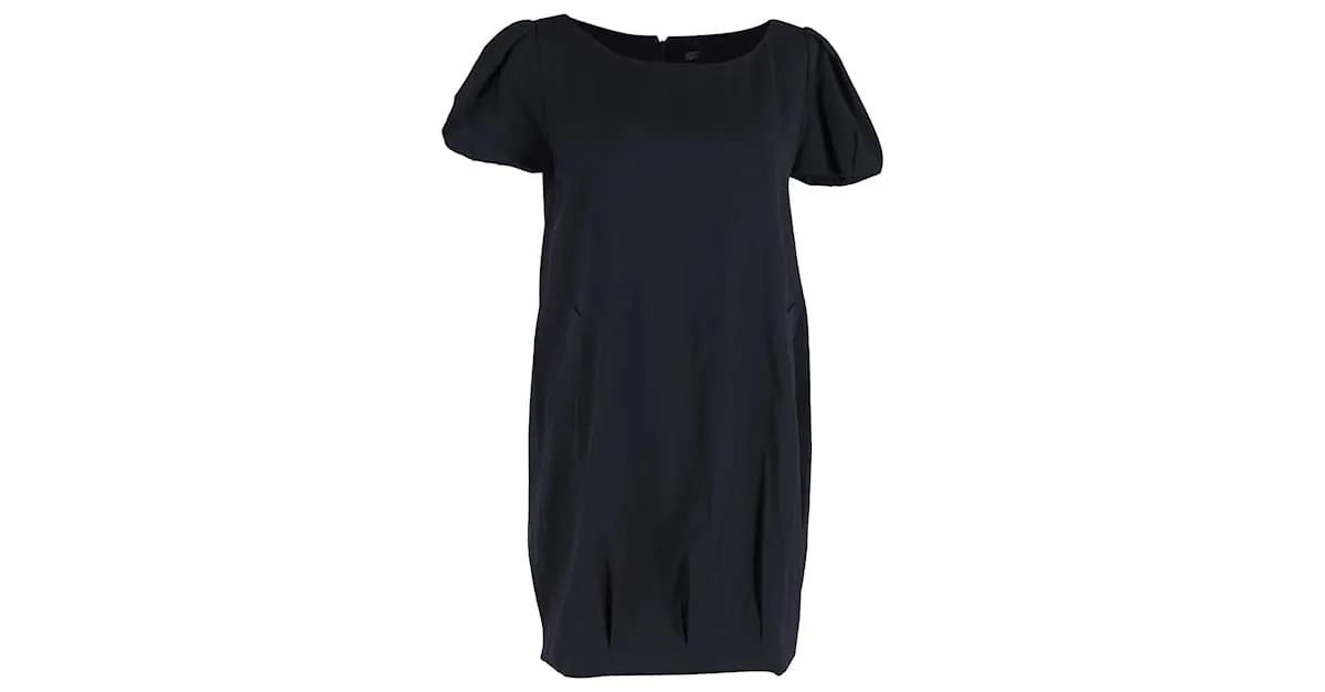 Alexander McQueen Vestido con mangas abullonadas/ Bolsillos en Poliéster Azul Marino 