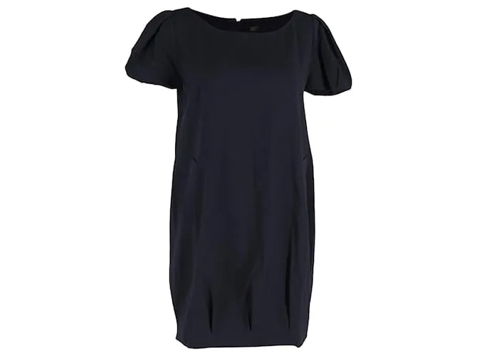 Alexander McQueen Vestido con mangas abullonadas/ Bolsillos en Poliéster Azul Marino 