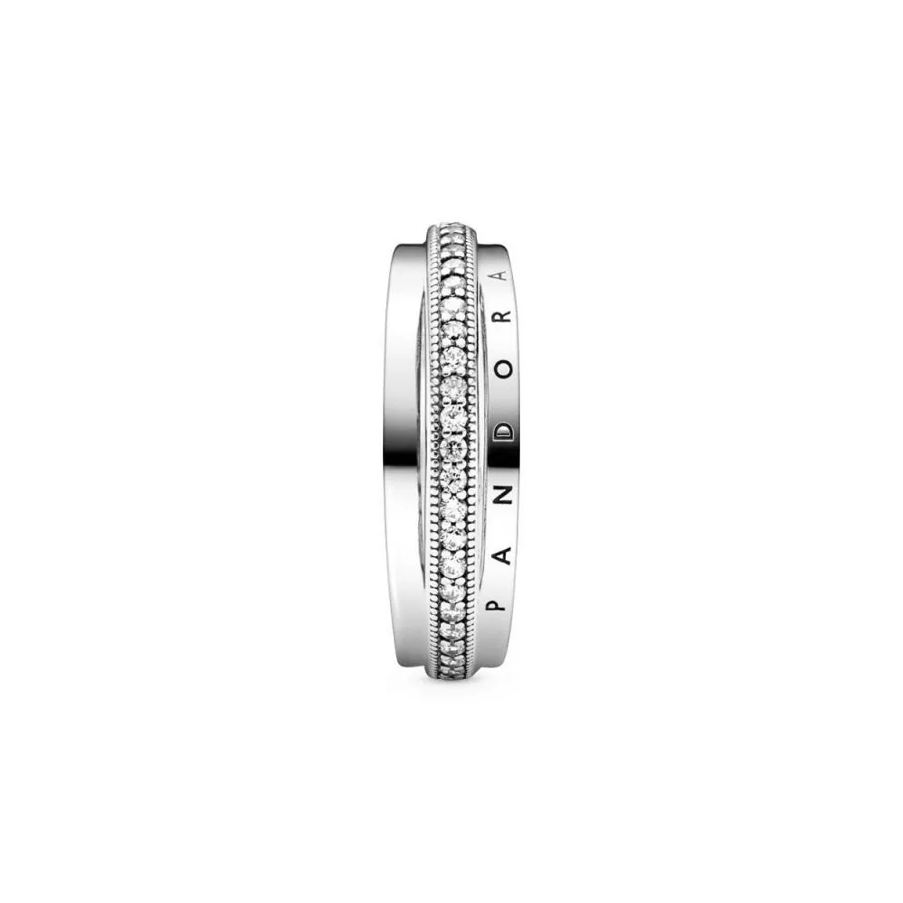ANILLO DE PLATA DE LEY CON LOGO PANDORA CON ZIRCONIA CÚBICA TRANSPARENTE TALLA 54