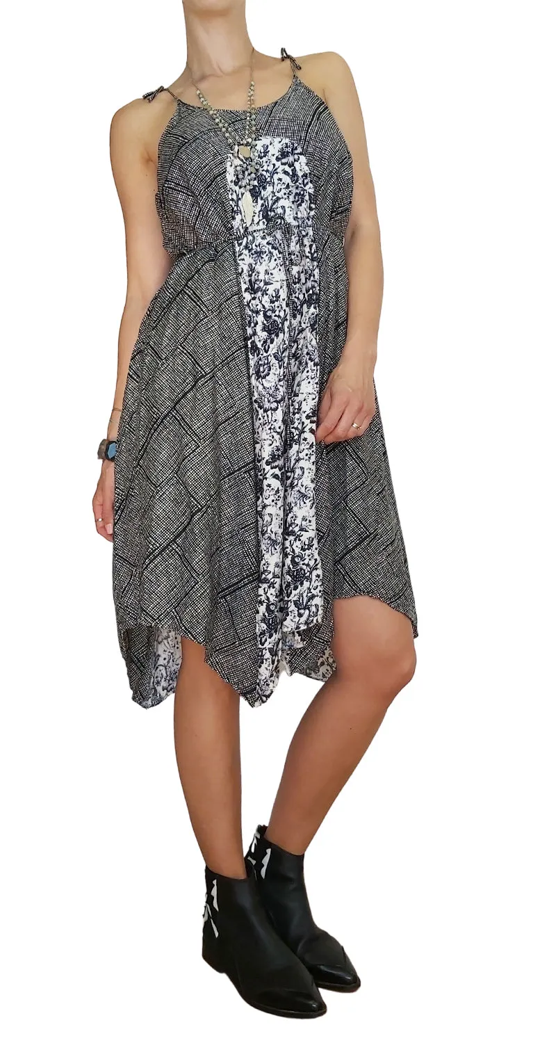 ANTHROPOLOGIE Vestido Flores y Cuadros Negro