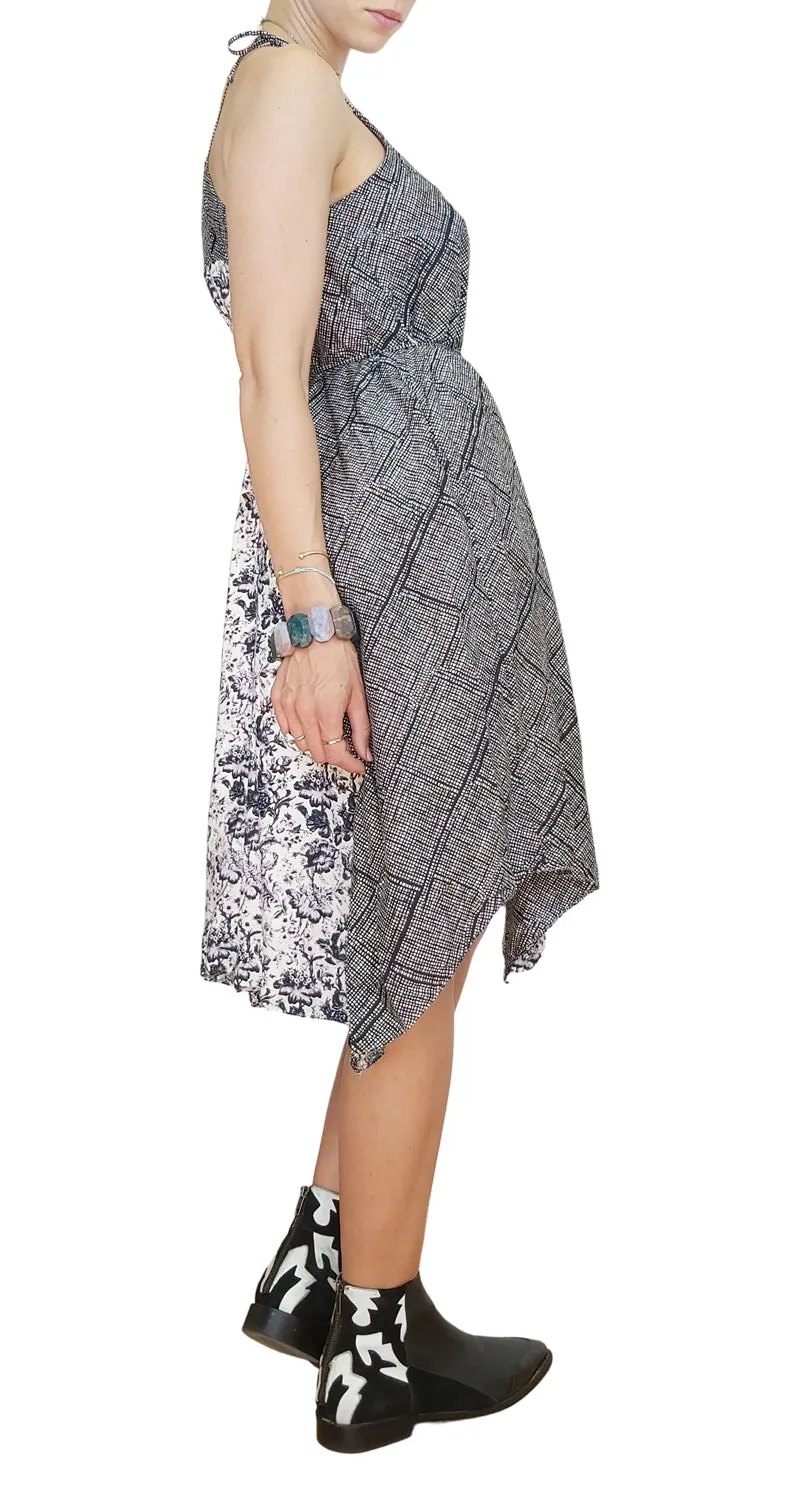 ANTHROPOLOGIE Vestido Flores y Cuadros Negro