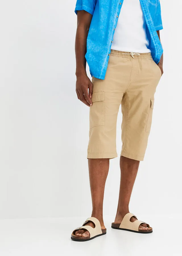 Bermudas tipo cargo con lino y corte regular Beige nuevo
