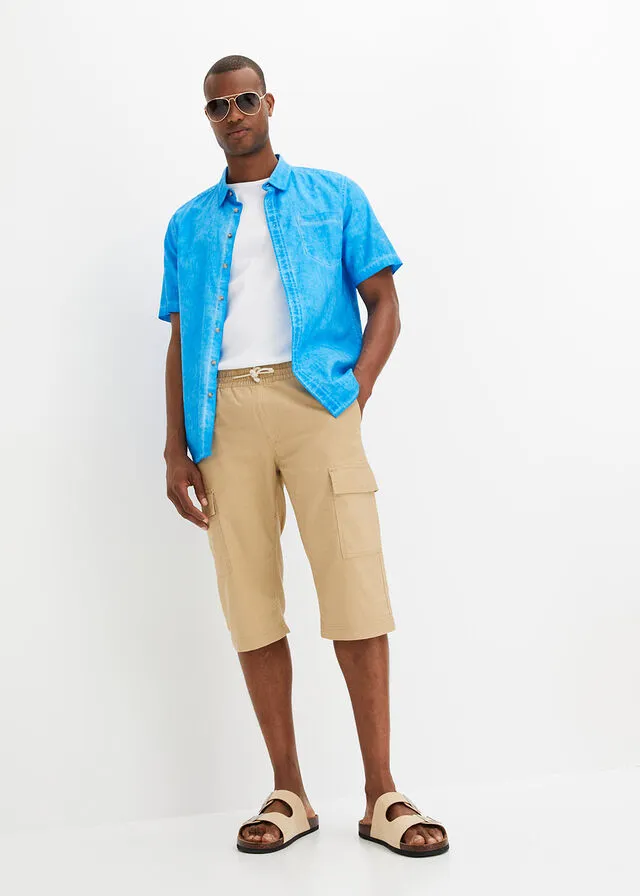 Bermudas tipo cargo con lino y corte regular Beige nuevo