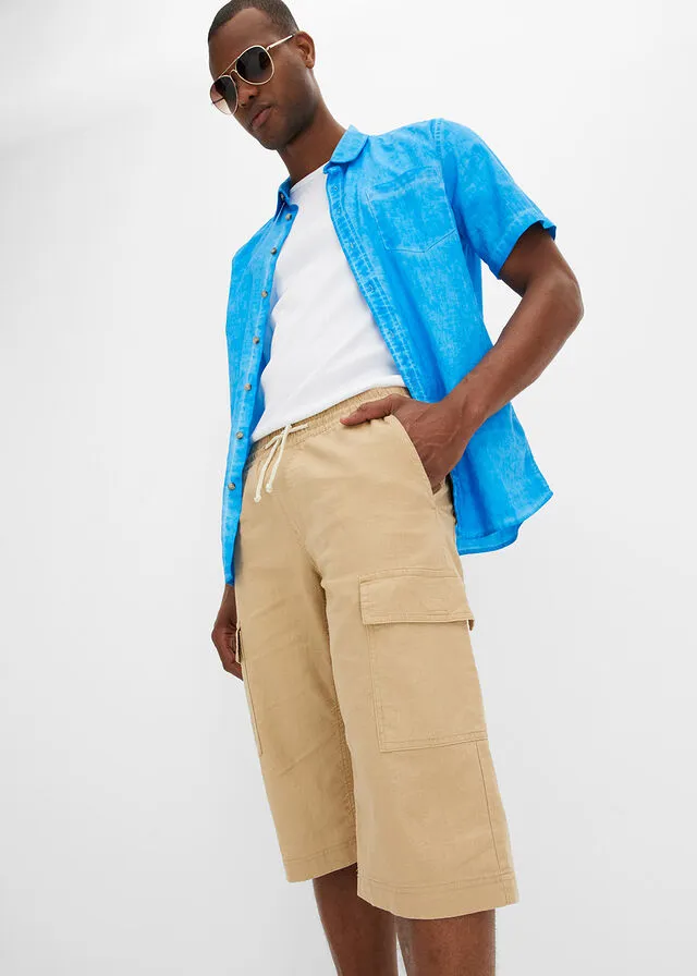 Bermudas tipo cargo con lino y corte regular Beige nuevo