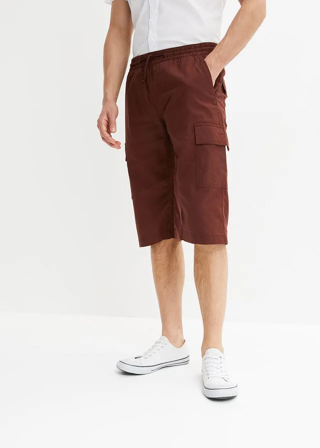Bermudas tipo cargo con lino y corte regular Marrón café