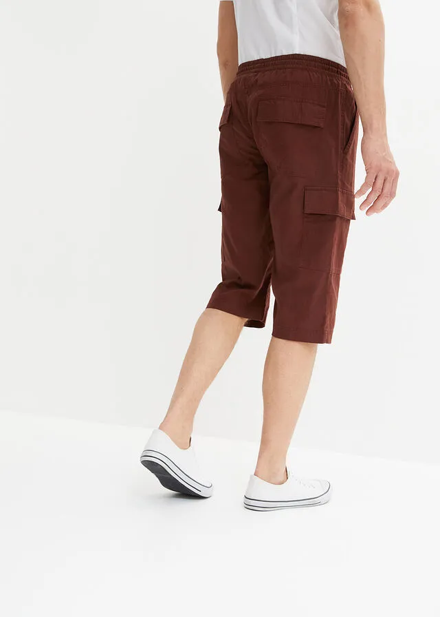 Bermudas tipo cargo con lino y corte regular Marrón café