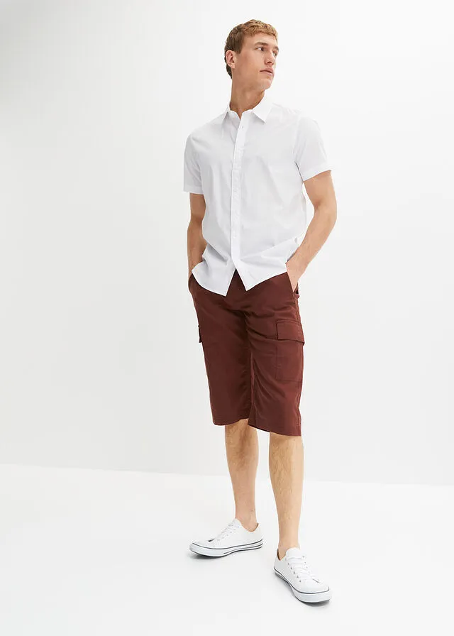 Bermudas tipo cargo con lino y corte regular Marrón café