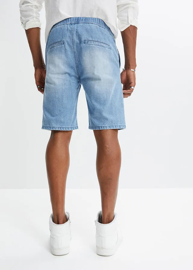 Bermudas vaqueras con cinturilla elástica y corte regular Denim claro desgastado
