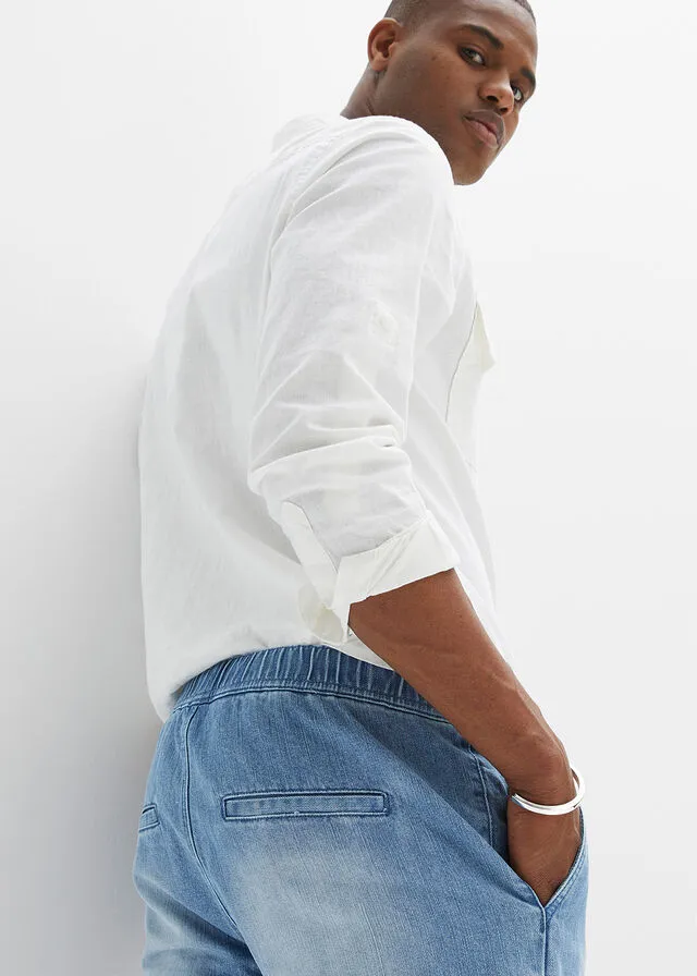 Bermudas vaqueras con cinturilla elástica y corte regular Denim claro desgastado