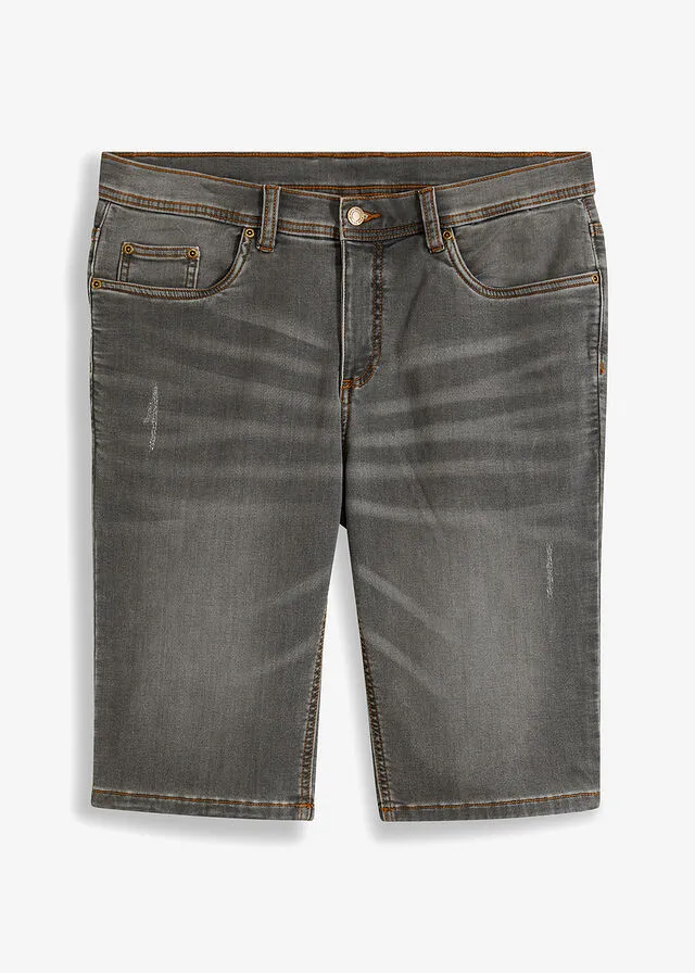 Bermudas vaqueras elásticas, con corte cómodo, regular fit denim gris claro