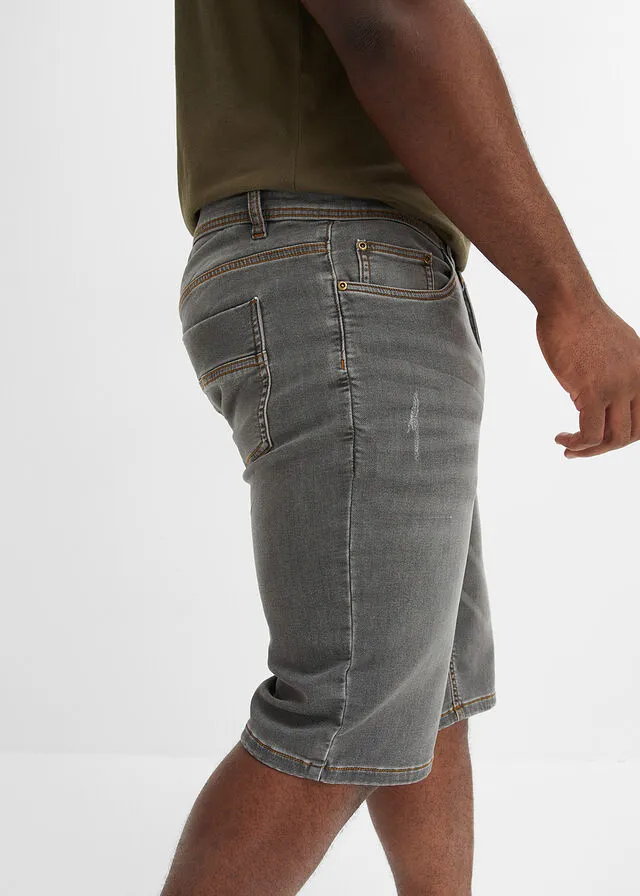 Bermudas vaqueras elásticas, con corte cómodo, regular fit denim gris claro