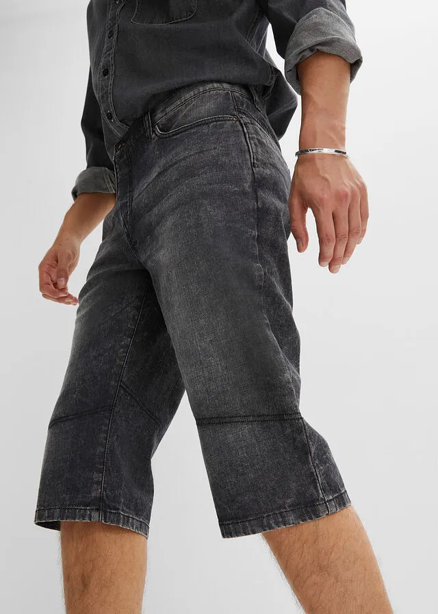 Bermudas vaqueras elásticas con corte regular denim negro