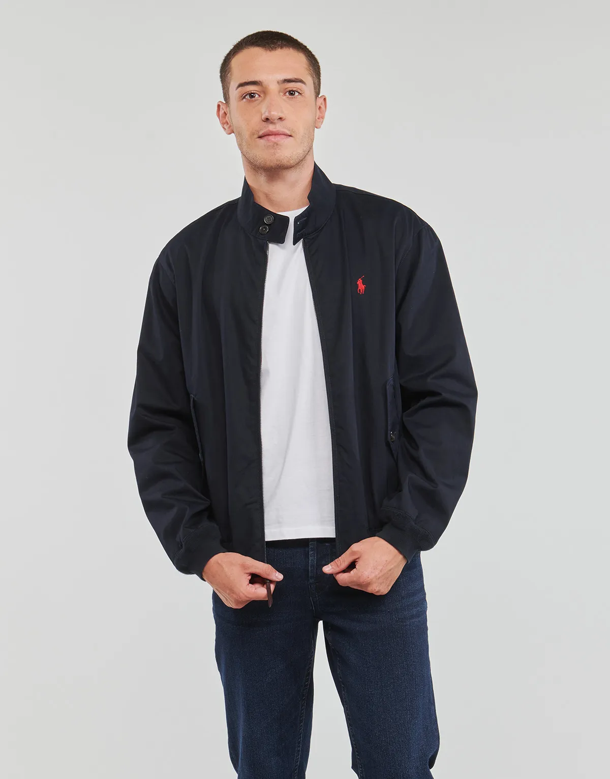 BLOUSON ZIPPE EN SERGE DE COTON AVEC DOUBLURE TARTAN