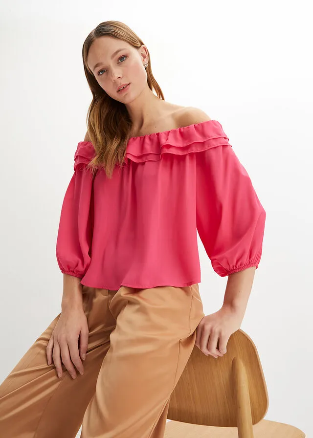 Blusa con escote bañera Rosa oscuro