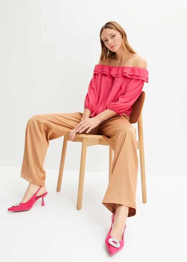 Blusa con escote bañera Rosa oscuro