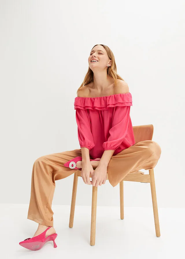 Blusa con escote bañera Rosa oscuro