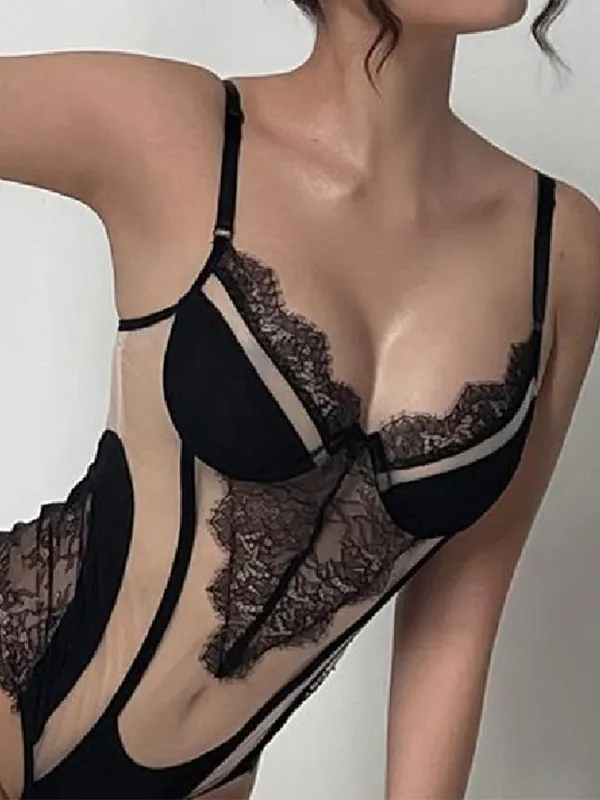 Body de tirantes con empalme de encaje y malla
