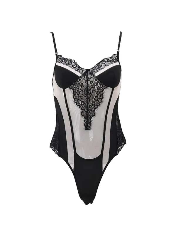 Body de tirantes con empalme de encaje y malla