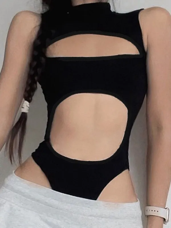 Body negro sin mangas con recorte