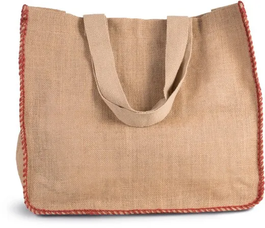 Bolsa de yute con costuras contrastadas
