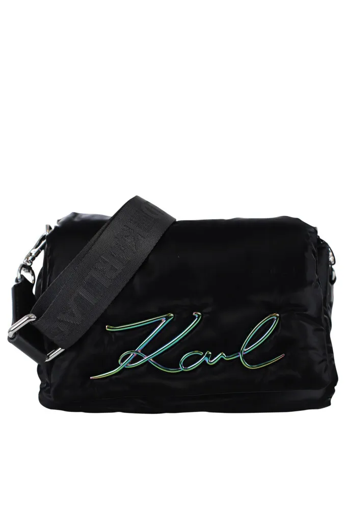 Bolso bandolera mini negro con logo autografo