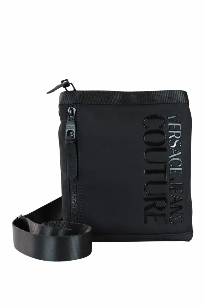 Bolso bandolera negro de nylon con logo monocromático