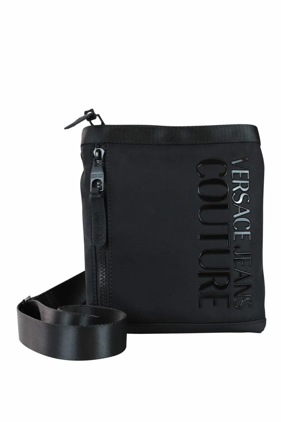 Bolso bandolera negro de nylon con logo monocromático