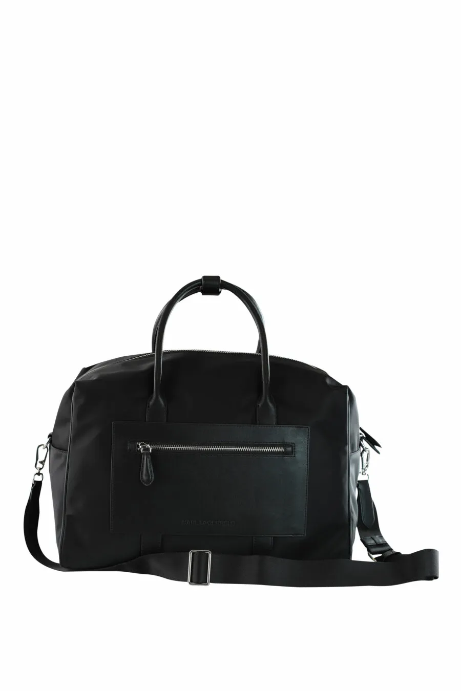 Bolso de viaje negro con logo de goma