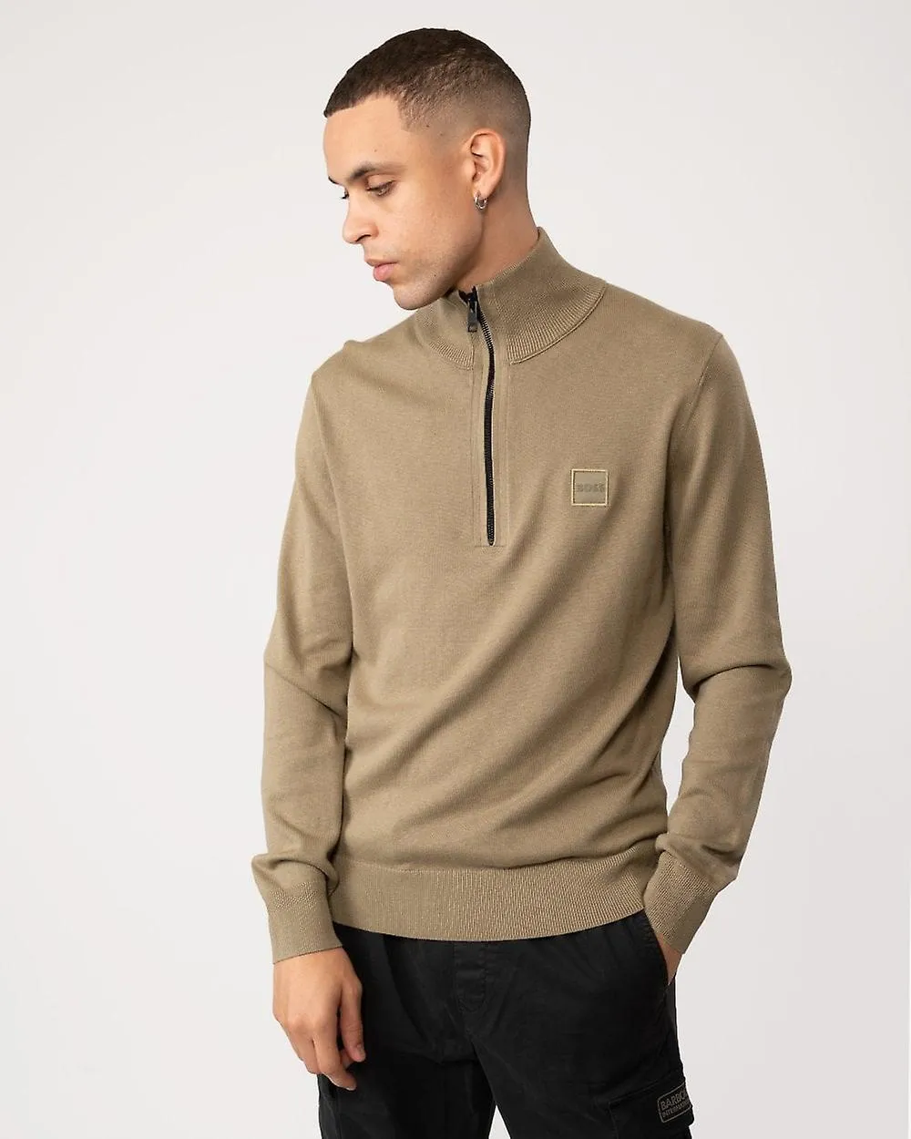 BOSS Orange BOSS Orange Kanobix Hombre 1/4 Zip Funnel Neck Knit Cotton Cardigan
