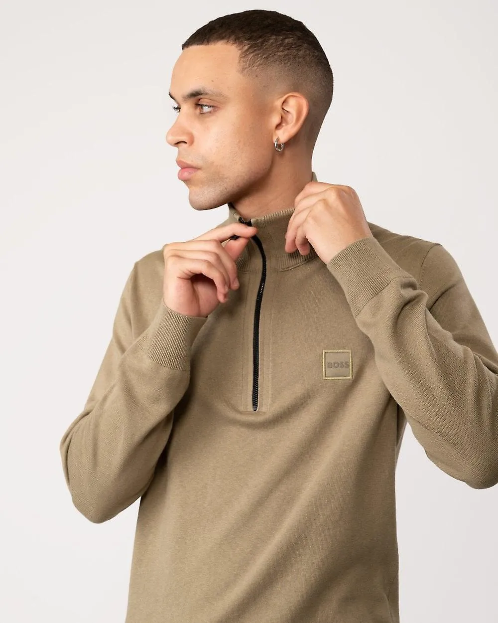 BOSS Orange BOSS Orange Kanobix Hombre 1/4 Zip Funnel Neck Knit Cotton Cardigan
