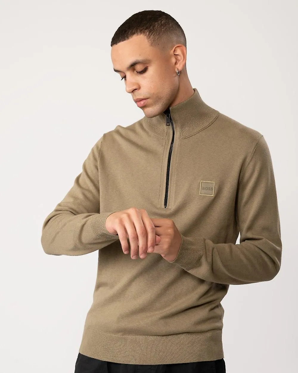 BOSS Orange BOSS Orange Kanobix Hombre 1/4 Zip Funnel Neck Knit Cotton Cardigan