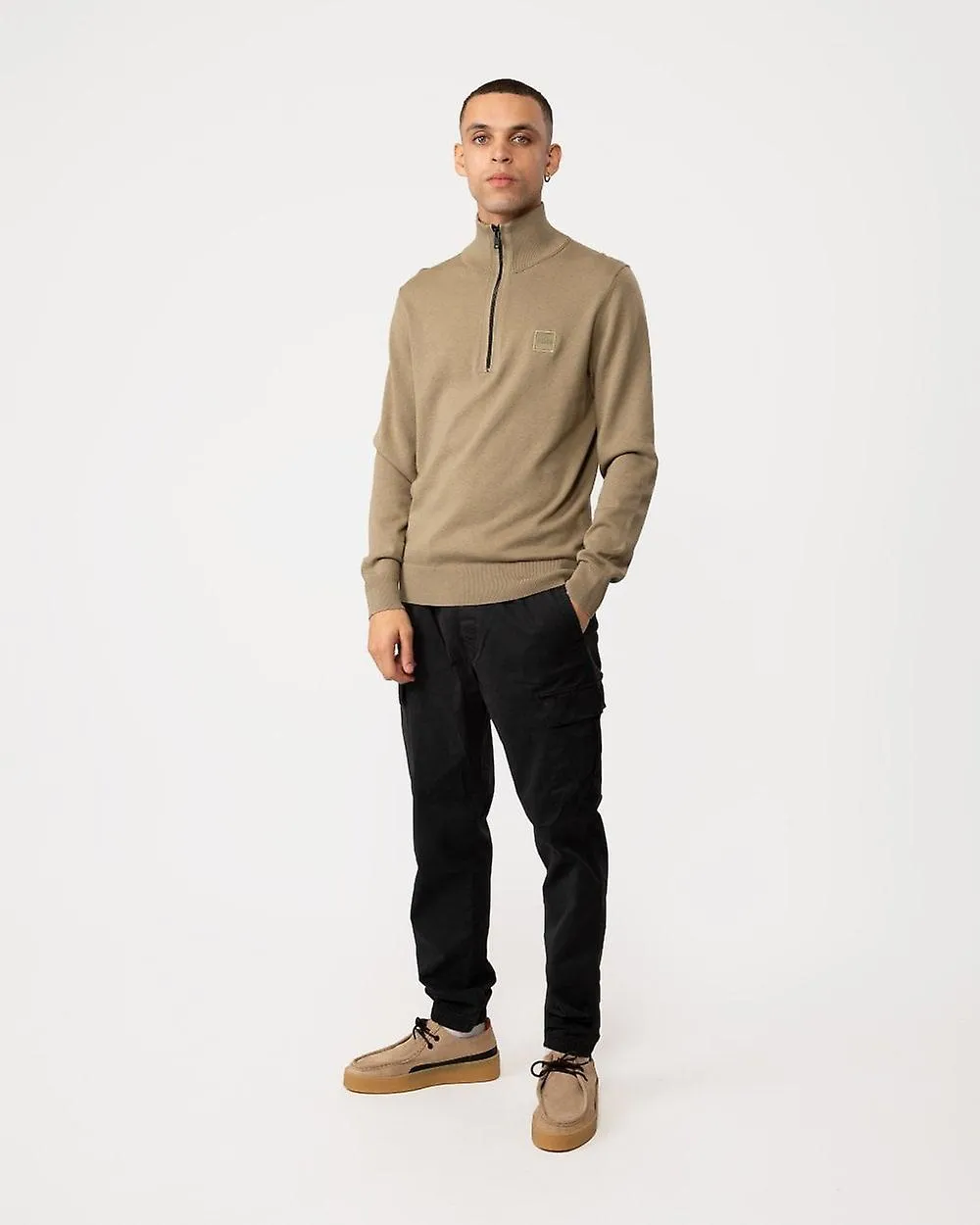 BOSS Orange BOSS Orange Kanobix Hombre 1/4 Zip Funnel Neck Knit Cotton Cardigan