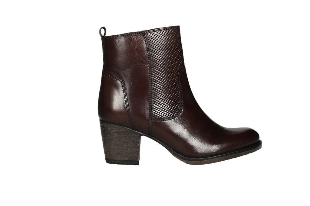 Botin Piel Burdeos Cremallera Ca#a Picados Tacon Medio