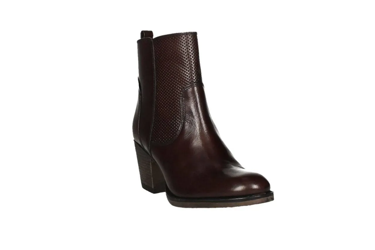 Botin Piel Burdeos Cremallera Ca#a Picados Tacon Medio