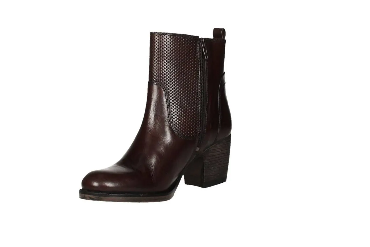 Botin Piel Burdeos Cremallera Ca#a Picados Tacon Medio