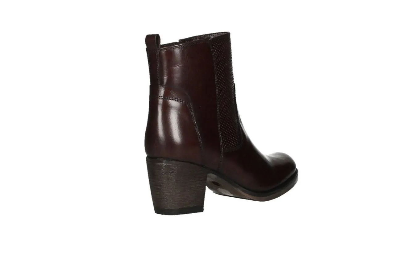 Botin Piel Burdeos Cremallera Ca#a Picados Tacon Medio