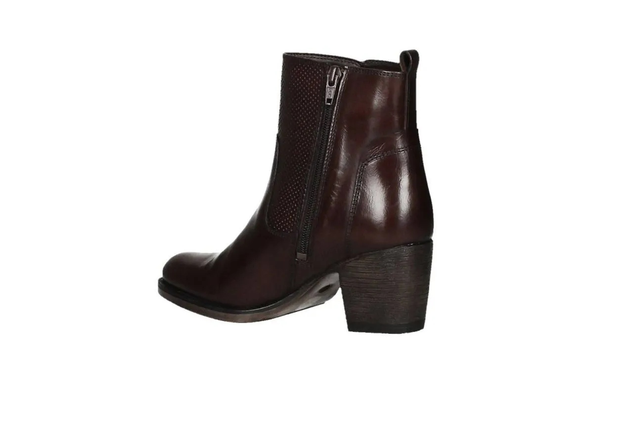 Botin Piel Burdeos Cremallera Ca#a Picados Tacon Medio