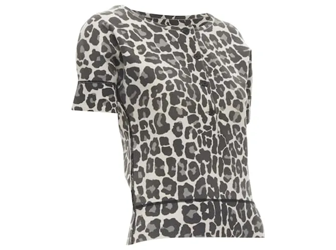 BOTTEGA VENETA Top gris de mezcla de algodón con medio botón y estampado de leopardo 