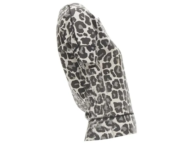 BOTTEGA VENETA Top gris de mezcla de algodón con medio botón y estampado de leopardo 