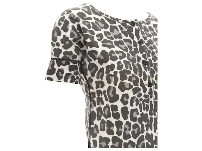 BOTTEGA VENETA Top gris de mezcla de algodón con medio botón y estampado de leopardo 