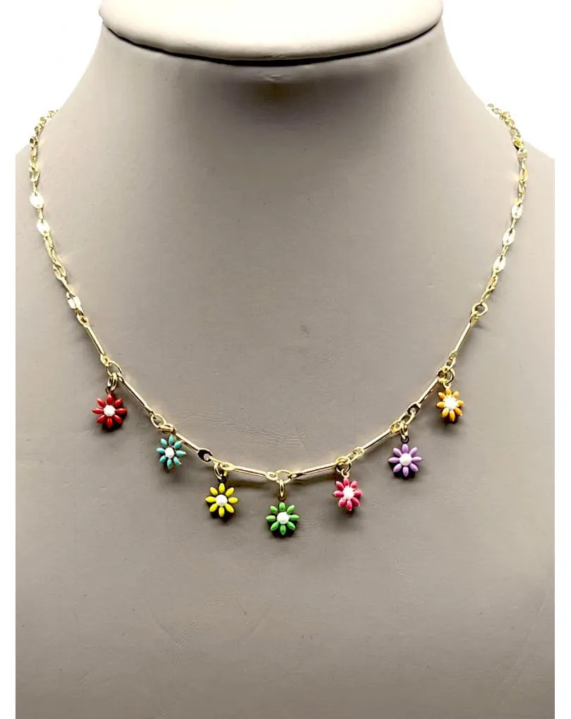 CADENITAS DORADAS CON FLORECITAS EN MULTICOLOR