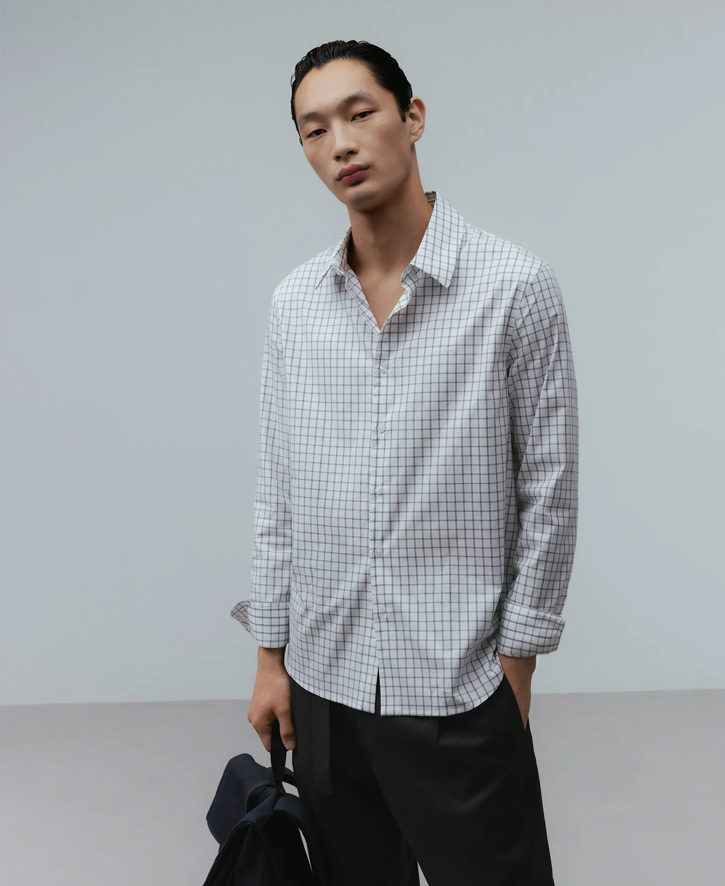 Camisa algodón cuadros azul hombre