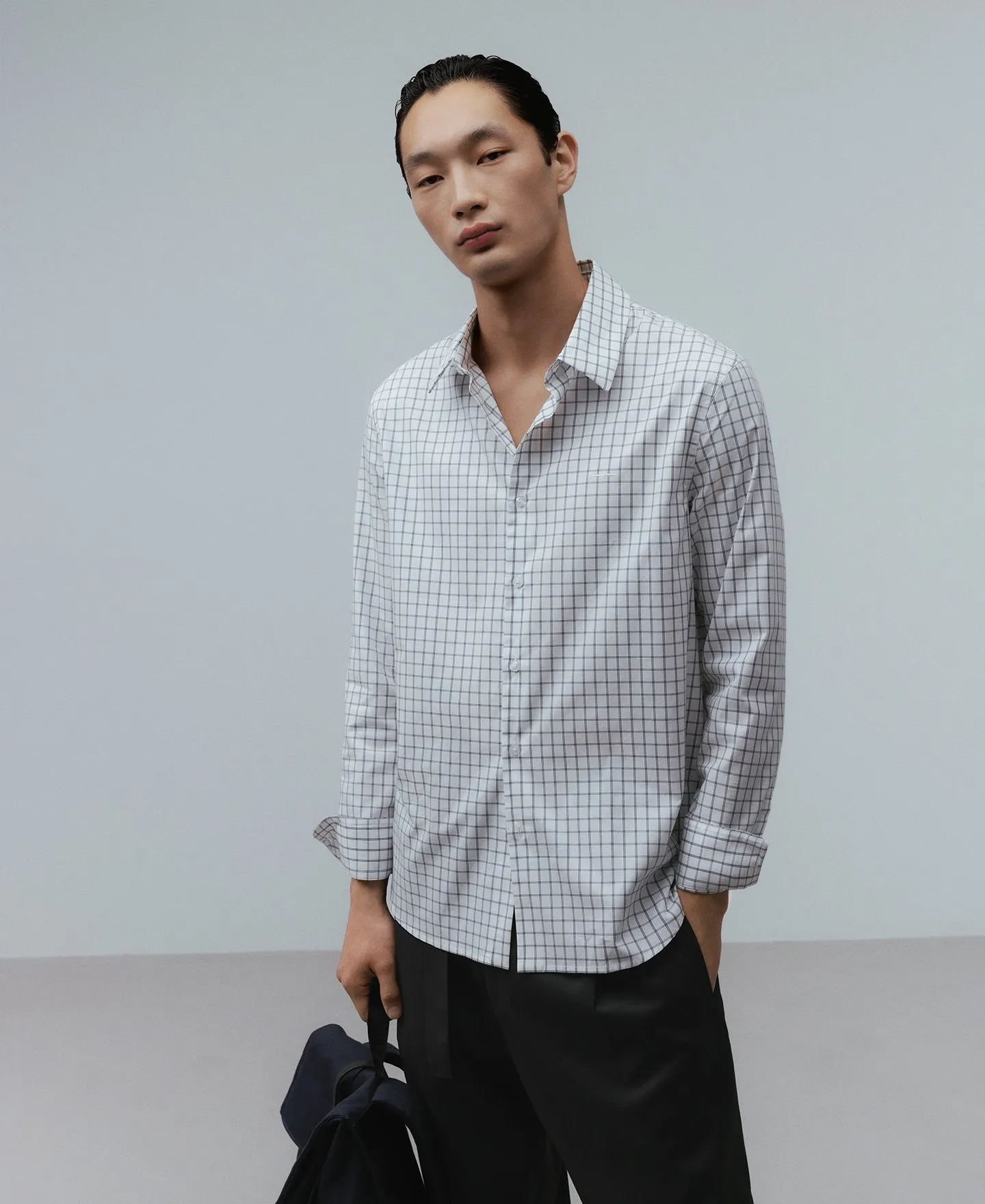 Camisa algodón cuadros azul hombre