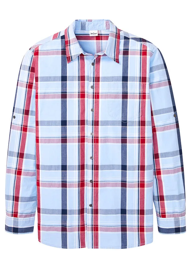 Camisa de manga larga con corte cómodo azul perla a cuadros
