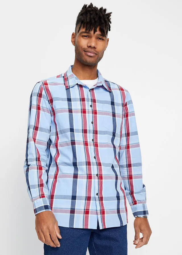 Camisa de manga larga con corte cómodo azul perla a cuadros