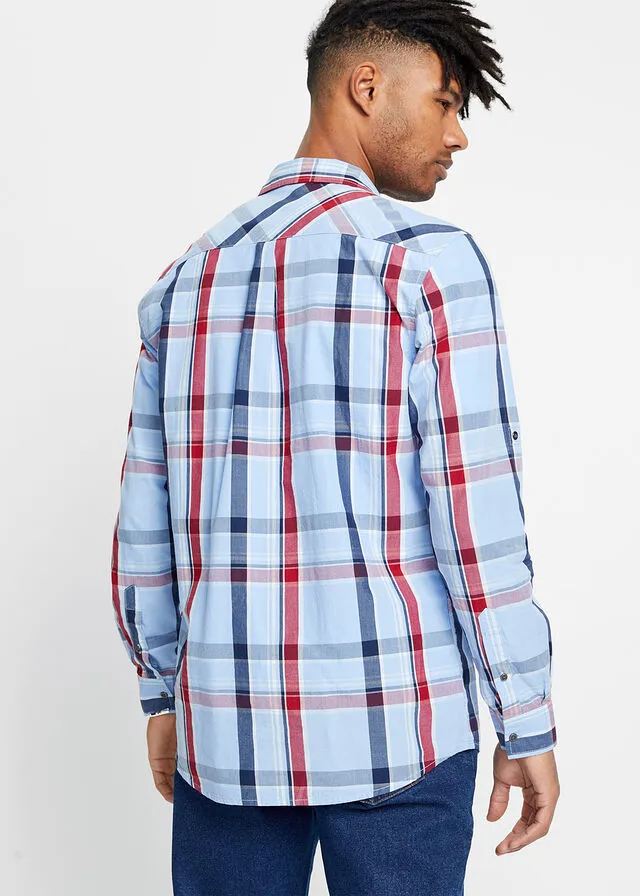 Camisa de manga larga con corte cómodo azul perla a cuadros