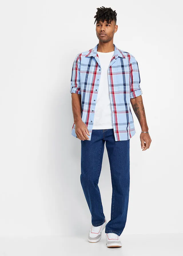Camisa de manga larga con corte cómodo azul perla a cuadros