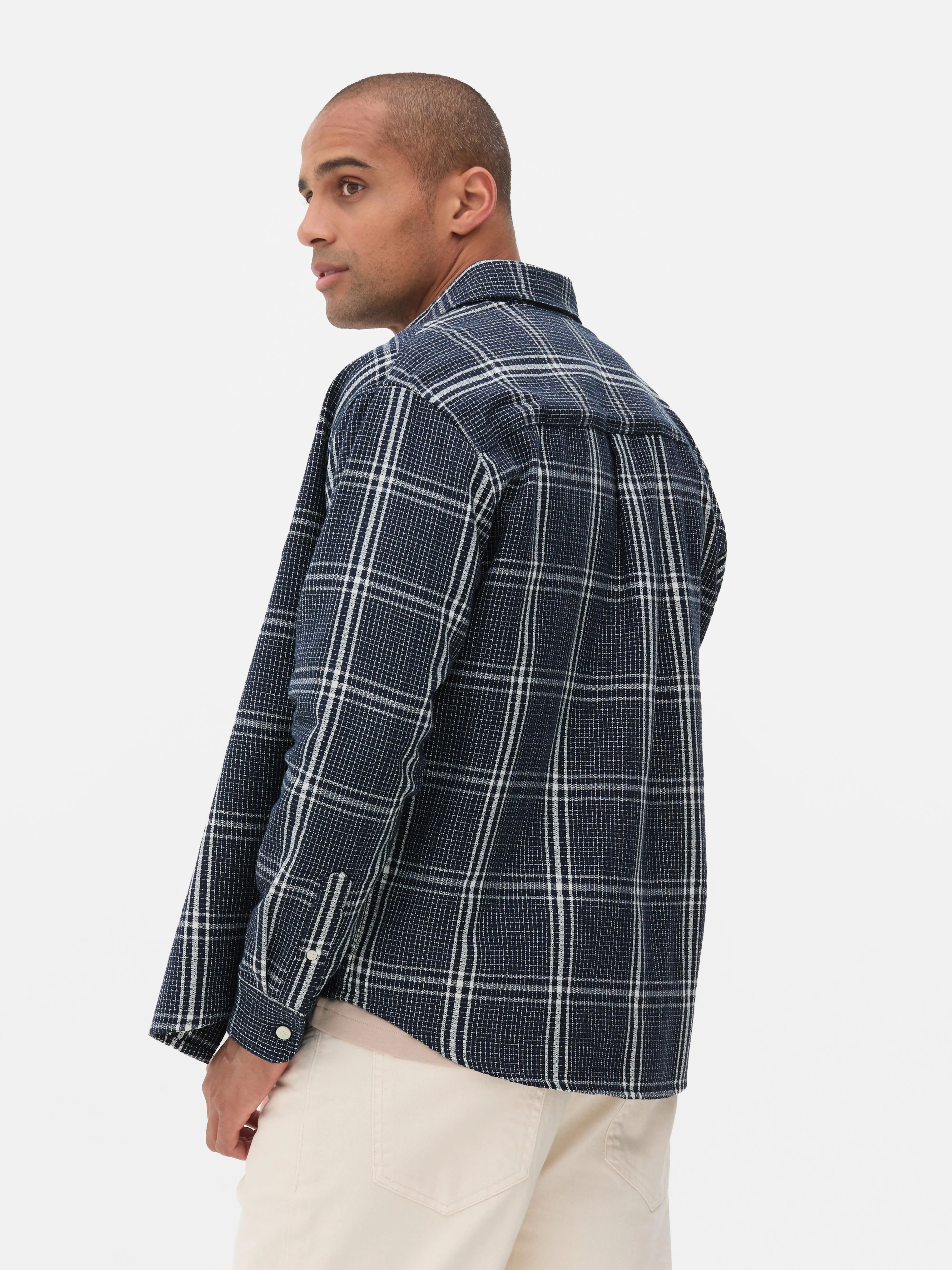 Camisa de manga larga de cuadros dobby